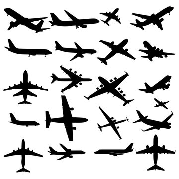 set of Airplane or aircraft silhouettes vector