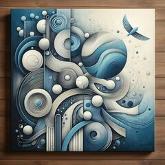 Abstract art painting ,Hand painted blue and white on wood
