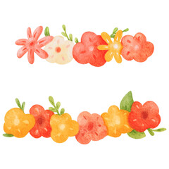 Watercolor wreath for spring flowers. set in a cartoon style with vibrant spring blooms. for various applications such as invitations, greeting cards, and decorative elements for textiles