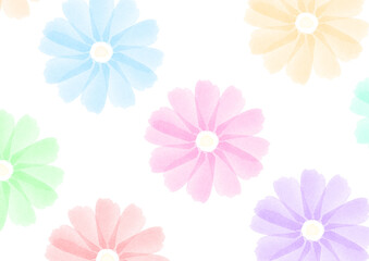 水彩のカラフルな花が並んだ背景イラスト