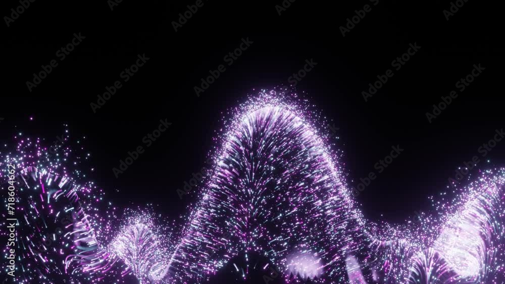 Poster abstract looping animated background. particles glowing with purple-white light fly around an abstra