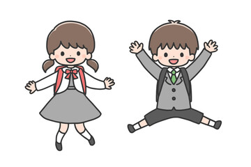 入学式　ジャンプする男の子と女の子