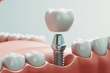 tooth implant with dental crowns over white background