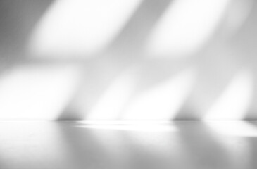 Wall interior background, studio and backdrops show products.with shadow from window color white and grey. background for text insertion and presentation product	
