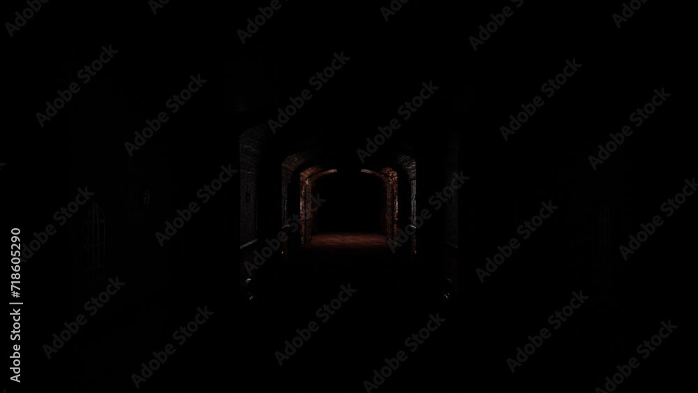 Poster endless movement forward along the brick corridor of the castle. looping abstract animation. 3d rend