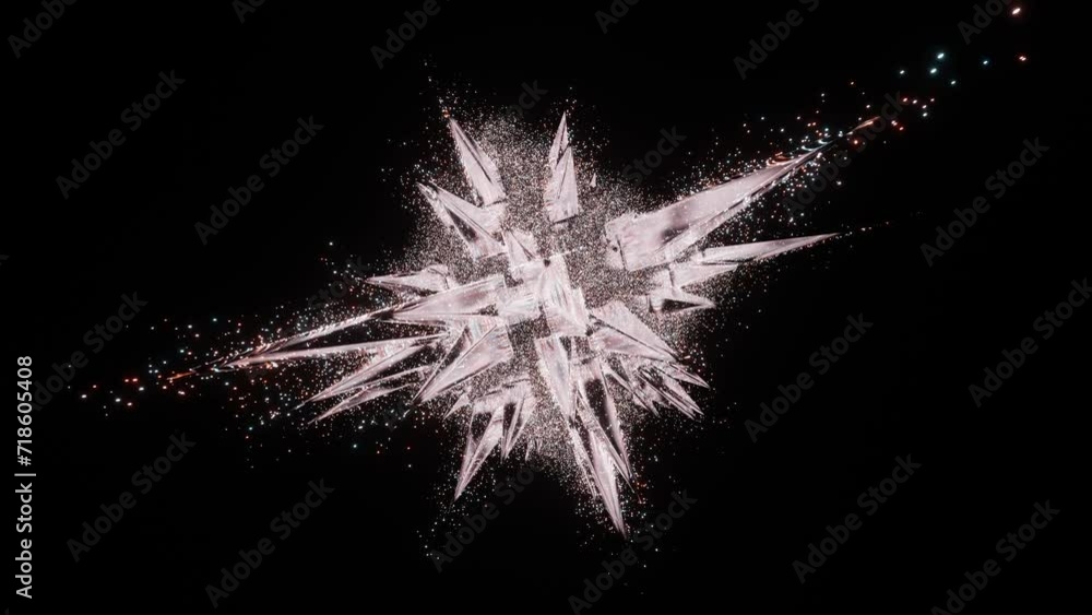 Poster abstract looping animated background. particles glowing with purple-white light fly around an abstra