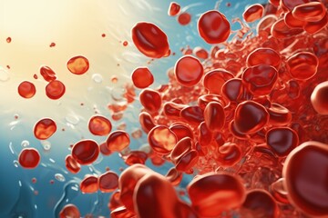 In microscopic world, countless vibrant erythrocytes, red blood cells, traverse circulatory system, tirelessly carrying life-sustaining oxygen, resembling a dynamic network vital for human vitality.