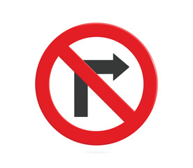 Red no right turn sign with a red line crossed by a black arrow facing left  To enforce driving on the road, vector illustration on white background for design