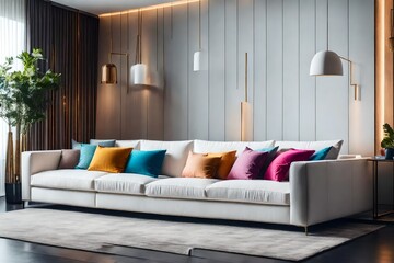 colorful cushions on white sofa
