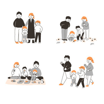 楽しく過ごす四人家族
