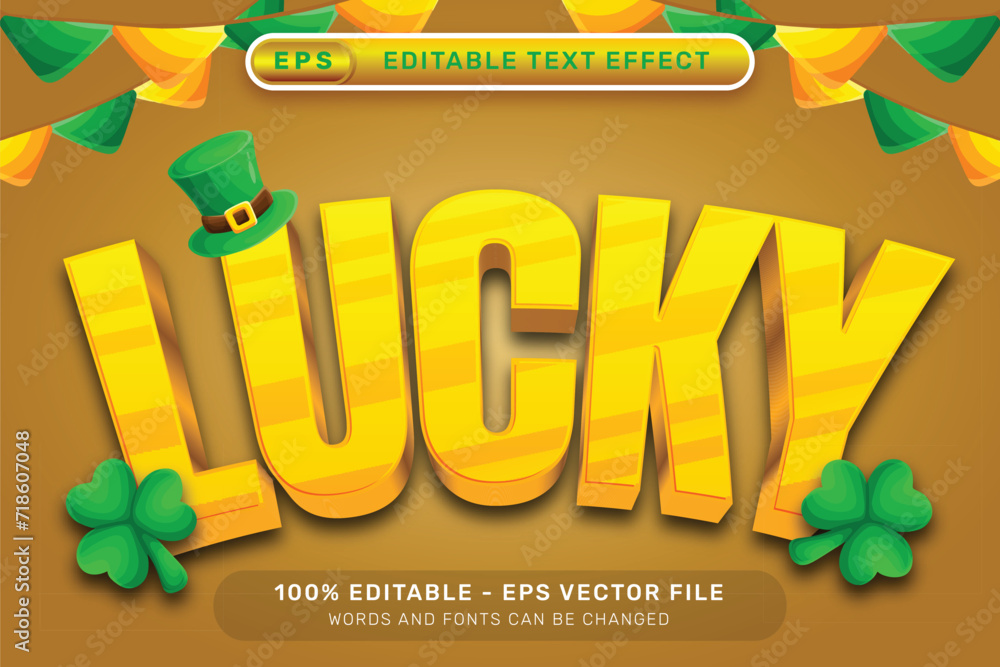 Poster lucky st patrick's day 3d text effect and editable text effect whit st patrick's day element