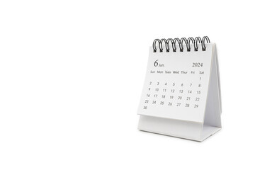 Simple desk calendar for JUNE 2024 isolated on white background. Calendar concept with copy space.