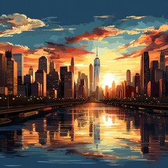 illustration design of the New York city, golden hour