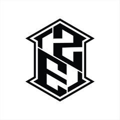 ZE Logo monogram hexagon shield shape up and down with sharp corner isolated style design