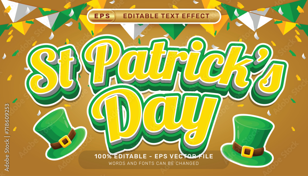 Poster st patrick's day 3d text effect and editable text effect whit st patrick's day element