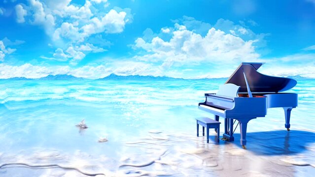 Melodies by the Shore: Piano Serenade on a Daytime Beach