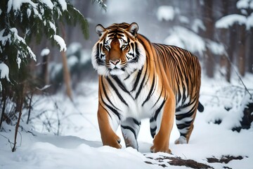 Fototapeta na wymiar siberian tiger standing in white winter