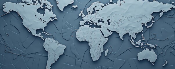 wide horizontal banner of world map embossed in stylized illustration hardstyle 