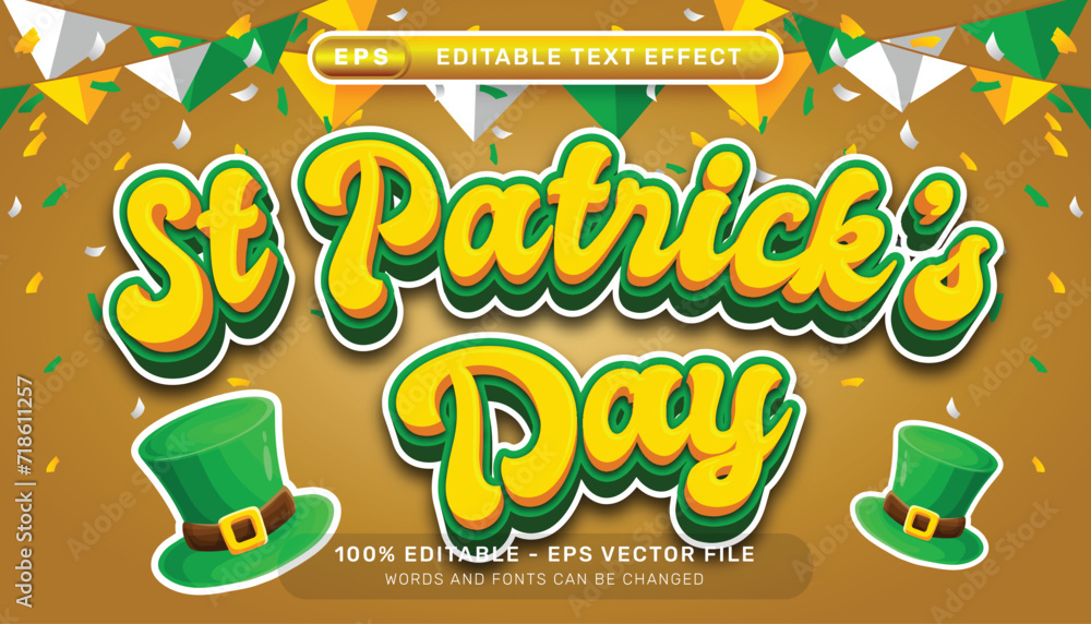 Poster st patrick's day 3d text effect and editable text effect whit st patrick's day element