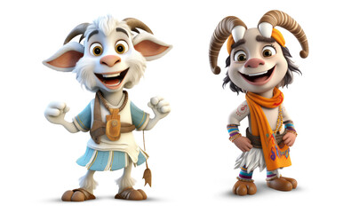 3D happy funny goat character on white background