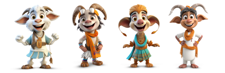 3D happy funny goat character on white background