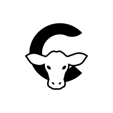 initil letter C  cow logo neagtive space