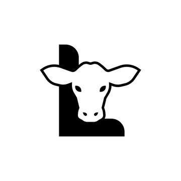 initil letter l cow logo neagtive space