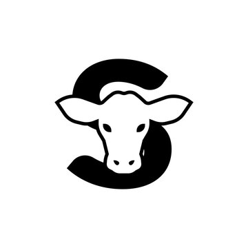 initil letter s cow logo neagtive space