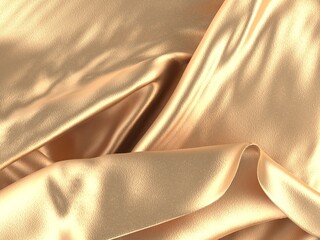 Golden silk satin cloth sheet background. Flowing gold luxury texture