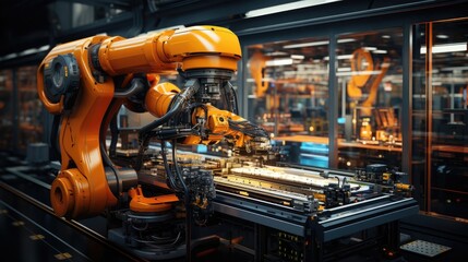 3d rendering robotic arms working on a factory conveyor belt