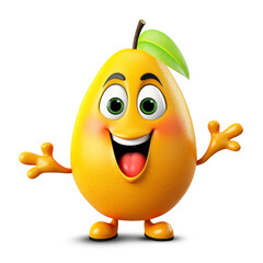 3D happy funny mango character on white background