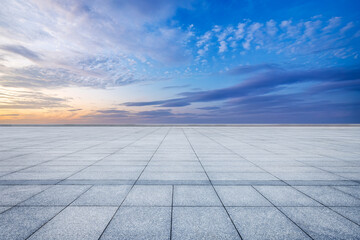 Empty brick floor and sky clouds background