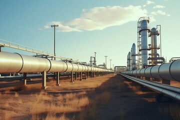 Pipeline in oil and gas refinery plant. Industry background.