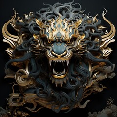 intricately crafted dragon lion illustration background