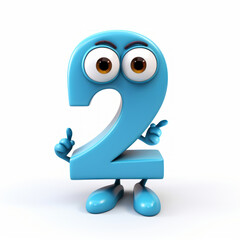 3D happy funny two number character on white background