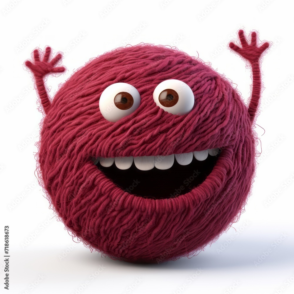 Poster 3d happy funny wool character on white background