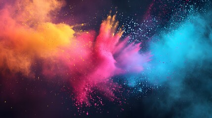 Holi clip art splashes of colorful powder in the air background. - Powered by Adobe