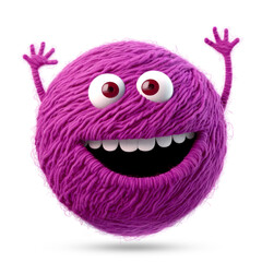 3D happy funny wool character on white background