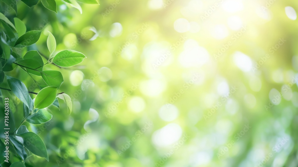 Wall mural close up of beautiful nature view of green leaf on blurred greenery background in garden and sunligh