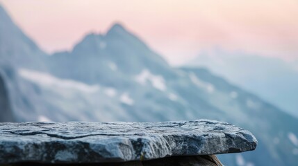 Dramatic mountain background with empty stone platform for display product or mockup