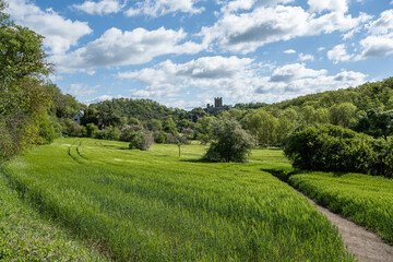 Panoramic image of old Wernerseck castle during Summer in Eifel, Rhineland-Palatinate, Germany near...