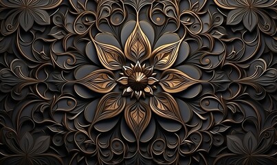 A 3D style ornament shaped like a gold and black flower. generative AI - obrazy, fototapety, plakaty