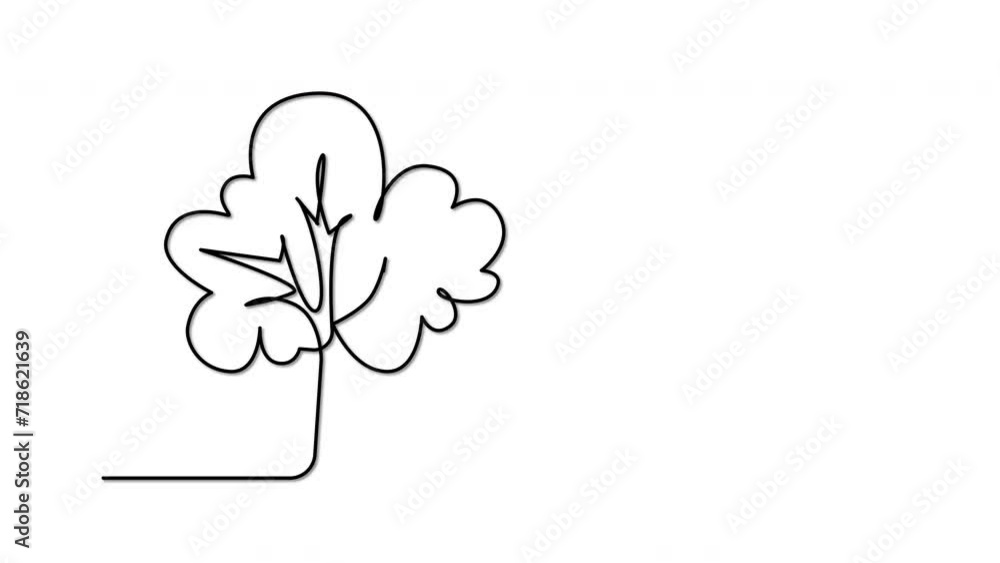 Wall mural tree outline self drawing animation. black line animated on white background.