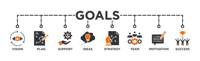 Goals banner web icon vector illustration concept with icon of vision, plan, support, ideas, strategy, team, motivation, and success