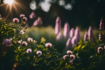 flowers in the field at sunrise