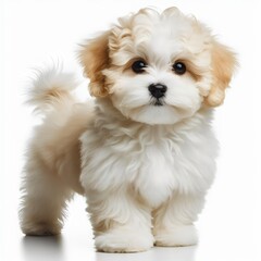 Obraz premium Cute puppy of maltipoo dog posing isolated white background, cute puppy standing Generative Ai