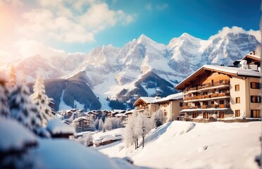 Winter Mountain resort background