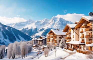 Winter Mountain resort background