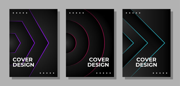 Set of vector A4 size abstract futuristic covers for flyers, posters, brochures, magazines, annual reports, posters, and others. Modern futuristic tech templates with glowing neon lines.