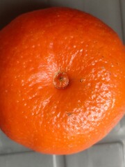 sweet and ripe whole mandarins (tangerines) on gray background, one orange, close up view of orange...